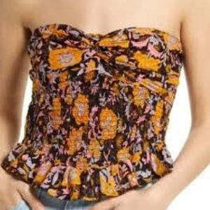 Free People Boho Floral Strapless Tube Top, Small, 100% Cotton
